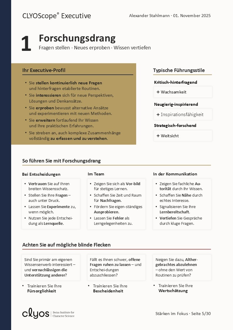 Eine vorläufige Ansicht von Seite 2 des CLYOScope Executive Reports für Unternehmen.