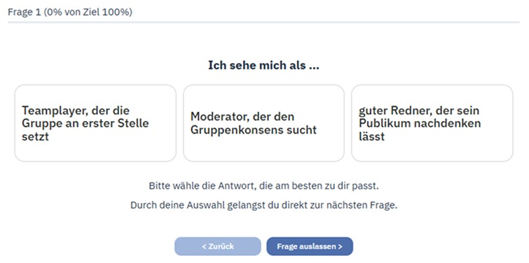 clyoscope_beispielansicht_frage Ansicht einer im CLYOScope gestellten Frage. Man hat drei Optionen und muss eine wählen.